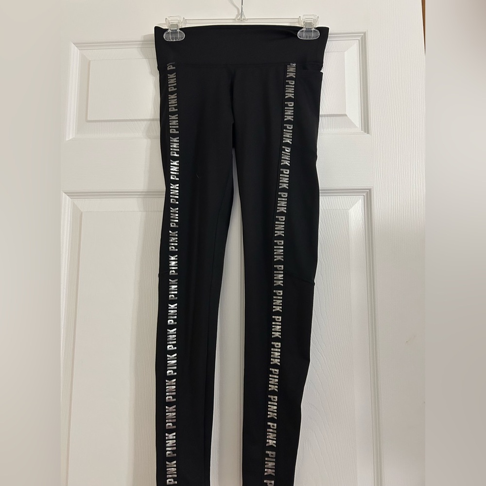 PINK Victoria's Secret Black Leggings with Side Stripe